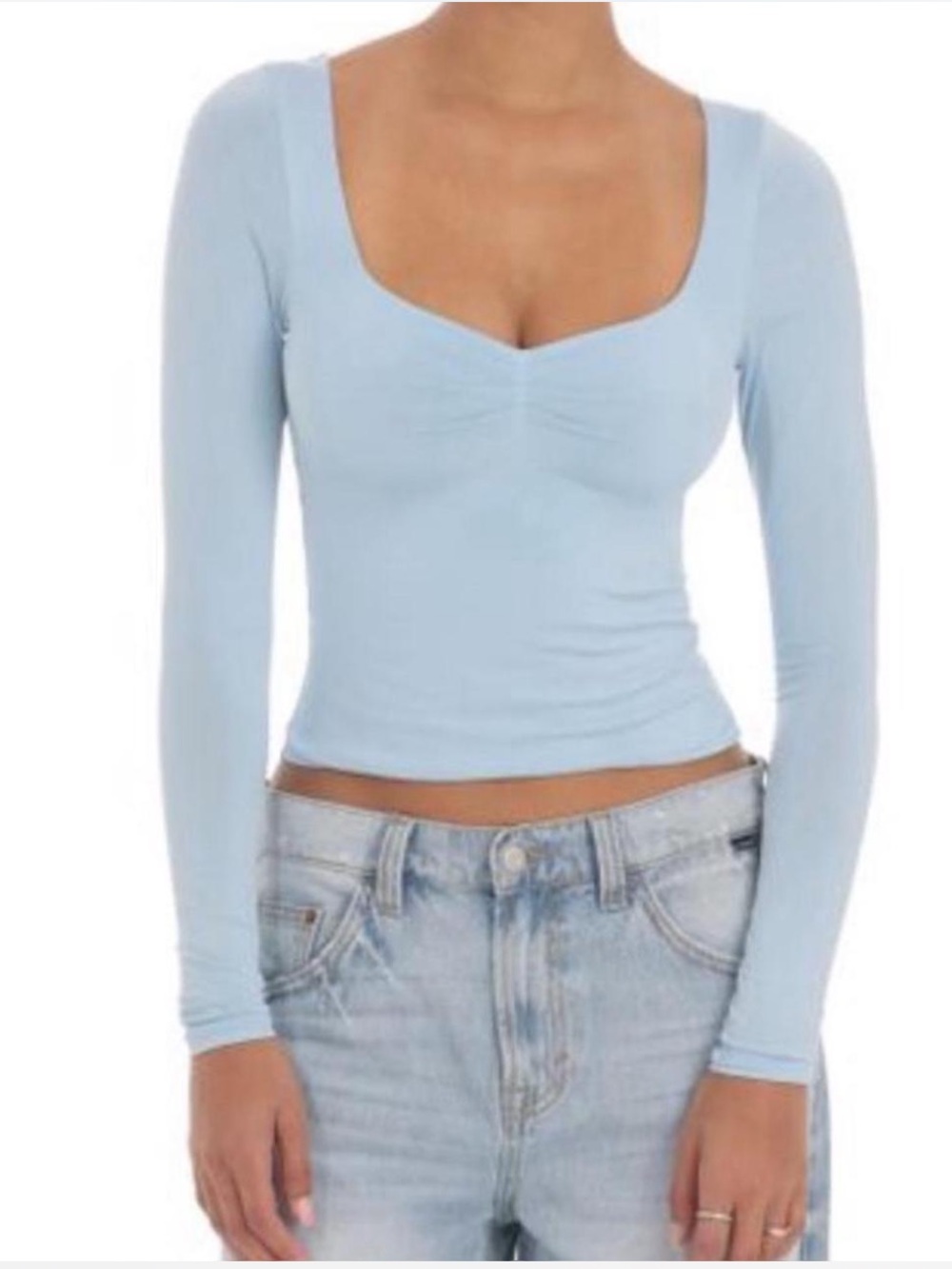 Lucy in the Sky Light Blue Long Sleeve Scoop-Neck Slim Top
